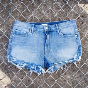 Mother The Teaser Shorts Frayed Hem 31" Blue